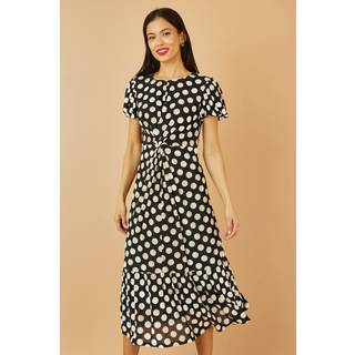 Yumi Yumi Black Velvet Spot Print Twist Knot Waist Midi Dress - 42