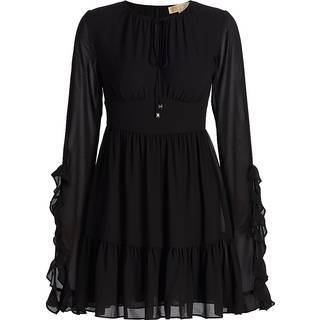 MK Ruffled Georgette Long-Sleeve Dress - Black - Michael Kors