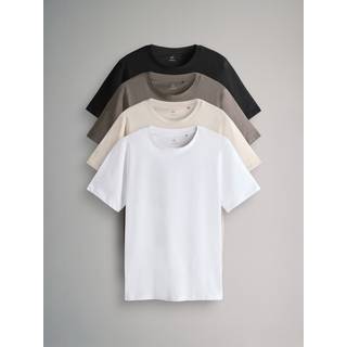The Set The Set Black/Brown/Cream/White Slim Fit 4 Pack Short Sleeve Cotton T-Shirts