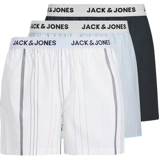 JACK & JONES Herre Anker Tre Pak Vævede Boksershorts Bright White/India Ink/Subdued Blue