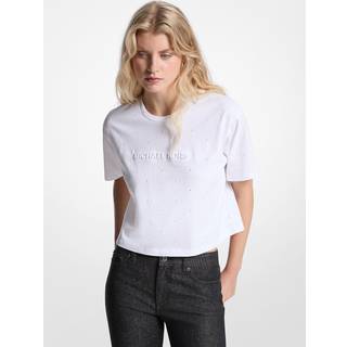 MK Logo Studded Cotton Jersey T-Shirt - White - Michael Kors