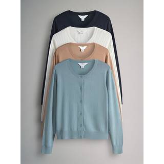 The Set The Set Navy Blue/Blue/Brown/Cream 4 Pack Fine Knit Button Through Cardigans