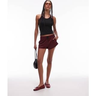 High Shine French Terry Mini Shorts - Red - XXL