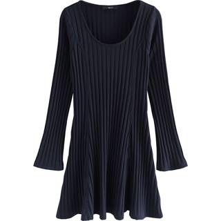 Next Mini Ribbet Langærmet Kjole med Rund Halsudskæring - 42høj