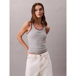 Contrast Trim Ribbed Logo Graphic Tank Top - Grey - XS