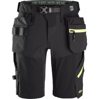 Snickers arbejdsshorts+ 6140 FlexiWork, sort/neongul, str. 61400467052