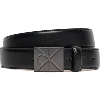 Full-Grain Leather Logo Plaque Buckle Belt - Black - 90 cm