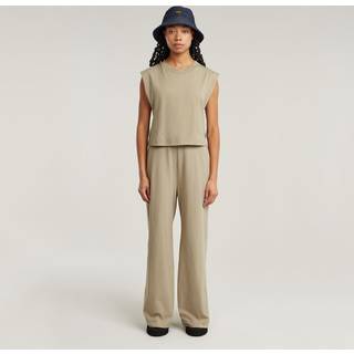 Double Layer Wide Leg Jumpsuit - Beige - Women