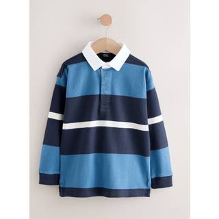 Next Blue/White Long Sleeve Rugby 100% Cotton Polo Shirt (3-16yrs) - 128134cm