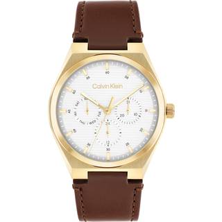 Leather Strap Multifunction Watch - Brown - One Size