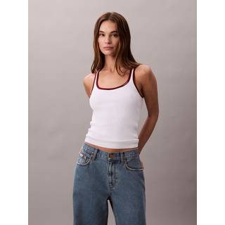 Contrast Trim Ribbed Tank Top - White - XXL