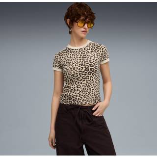 PUMA T7 Leo Luxe Slim Tee Women, Clothing, Alpine Snow/Ice Coffee, L