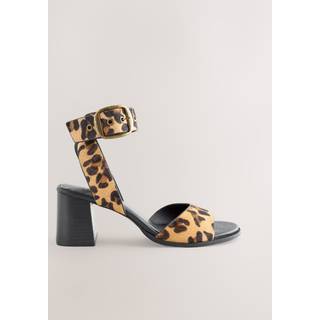 Next Leopard Leather Buckle Block Heel Sandals - EU 39 (UK 6)