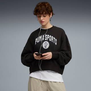 PUMA Wardrobe Essentials Sports Legacy Oversized Graphic Crew Sweatshirt Women, Clothing, Black, XS
