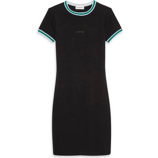 Sporty Slim Ribbed T-shirt Dress - Black - M