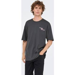 ONLY & SONS Nathan Backprint Relaxed Fit Tee Grey Pinstripe Remos