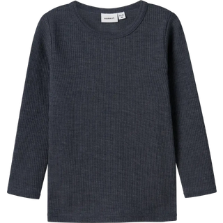 Name It Bluse Ombre Blue i Merinould Og Rib - Str. 4y 104cm