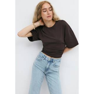 Gina Tricot-Soft touch ruched tee-Toppe-Brun-S-Dame