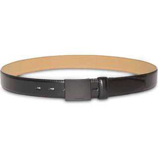 Full Grain Leather Plaque Buckle Belt - Black - 130 cm