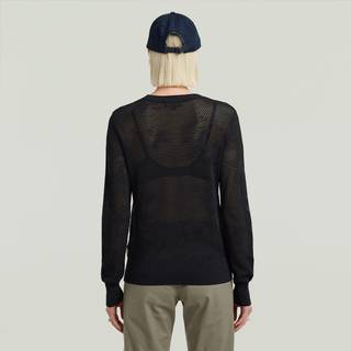Pointelle Knit Pullover - Black - Women