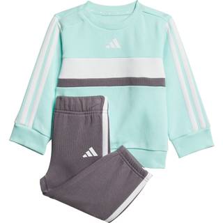 Seasonal Essentials Tiberio 3-Stripes Fleece Crew Kids sæt - Semi Flash Aqua / White / Grey Strata - 104