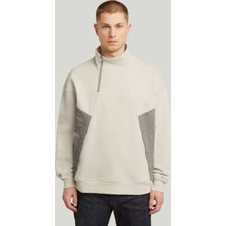 Fabric Mix Half Zip Sweater - White - Men