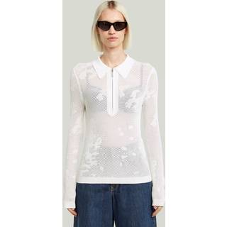 Pointelle Slim Polo Knit - White - Women