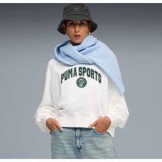 PUMA Wardrobe Essentials Sports Legacy Oversized Graphic Crew Sweatshirt Women, Clothing, White, M