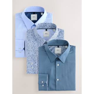 Next Blue Regular Fit Easy Care Single Cuff Smart Shirts 3 Pack - 155in