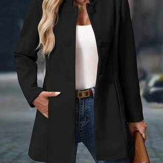 TEMU Stretch , Women's Fashionable Polyester Blazer With Single-breasted Design, Elegant And Versatile Outerwear