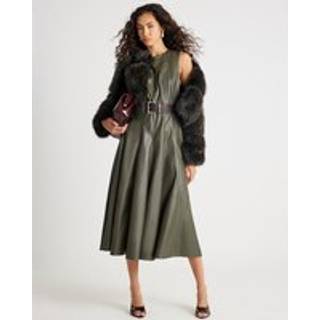 River Island River Island Green Cinched Faux Leather Midi Dress - 16