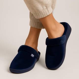 Totes Totes Blue Isotoner Ladies Sparkle Velour Heeled Mules