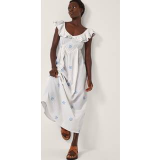 Monsoon Monsoon White Daisy Frill Embroidered Midi Dress - Medium