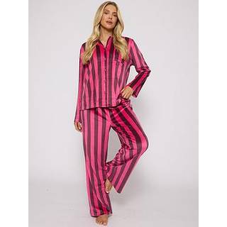 Loungeable Loungeable Pink Striped Velour Long Sleeve Top And Trousers Traditional Pyjamas Set