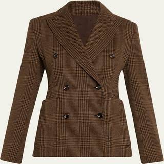 Max Mara Zulma plaid cotton and wool-blend blazer - brown - L-XL