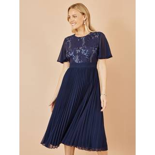 Yumi Yumi Blue Sequin Embellished Panel Pleated Midi Dress - 12