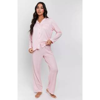 Loungeable Loungeable Pink Super Soft Marl Brushed Rib Long Button Through Pyjama Set