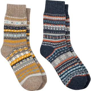 Totes Totes Blue Toasties Mens Wool Blend Fair Isle Slipper Socks