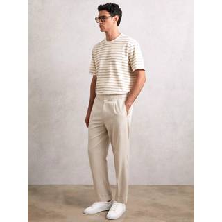 Reiss Reiss Oatmeal/White Woodhall Cotton Textured Stripe T-Shirt