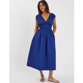 Accessorize Accessorize Blue Sleeveless Ruched Midi Dress - Medium