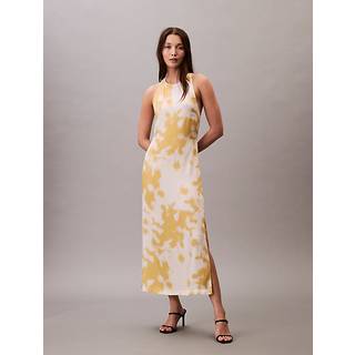 Printed Satin Halter Dress - Yellow - 38