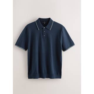 Next Navy Blue Tipped Regular Fit Cotton Rich Short Sleeve Knit Polo Shirt - large