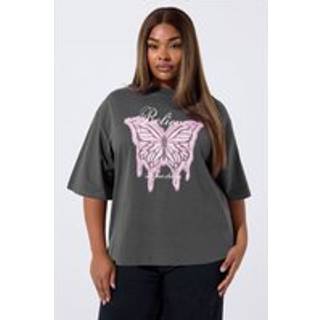 Yours Curve Yours Curve Black Limited Butterfly Believe T-Shirt