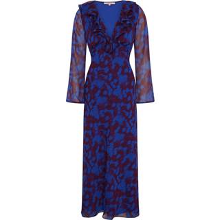 Omnes Omnes Blue Yvette Chiffon V-Neck Flared Sleeves Ruffle Detail Dress - 36