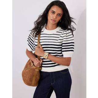 Mint Velvet Mint Velvet Blue Striped Puff Sleeve Knit Top