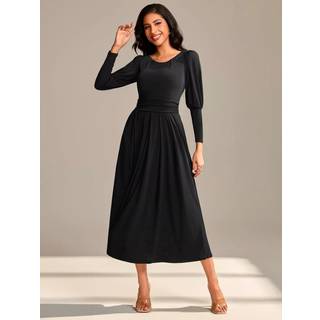 Jolie Moi Jolie Moi Black Long Puff Sleeved Jersey Midaxi Dress - 14