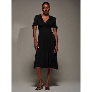 Jolie Moi Jolie Moi Black Jersey Tie Sleeve Wrap Front Midi Dress - EU 42 (UK 14)