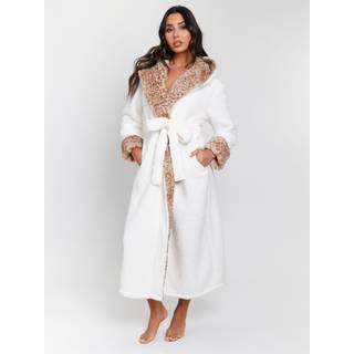Loungeable Loungeable Maxi morgenkåbe med leopardprint og imiteret pelskant - xlarge
