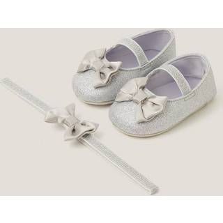 Monsoon Monsoon Silver Baby Bow Glitter Booties & Headband Set - 7480cm