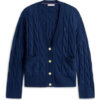 Tommy Hilfiger Tommy Hilfiger Blue Cable V-Neck Oversized Soft Wool Cardigan